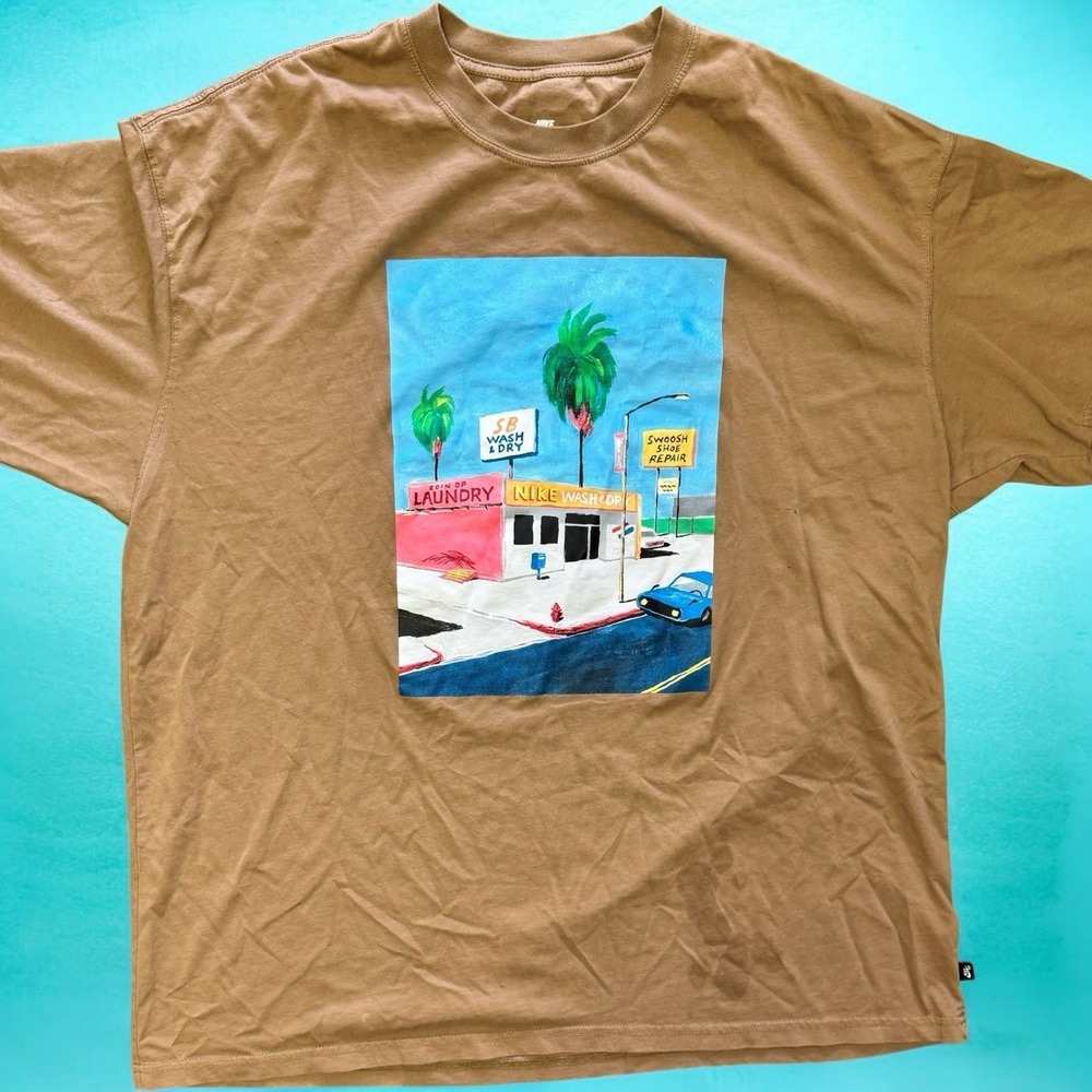 Nike SB The Nike Tee Loose Fit XL Brown Graphic T-Shirt Wash And Dry Art Skate